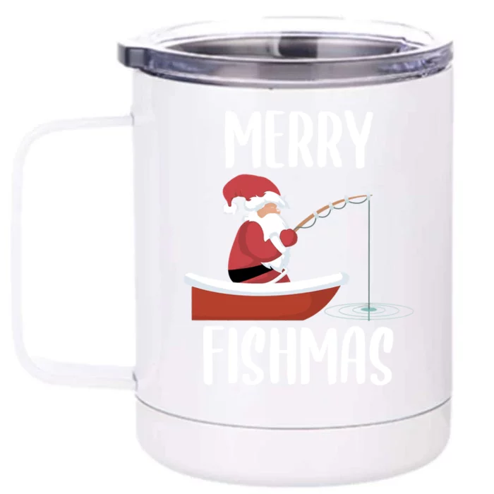 Merry Fishmas Funny Santa Fishing Fisher Christmas Xmas Funny Gift Front & Back 12oz Stainless Steel Tumbler Cup