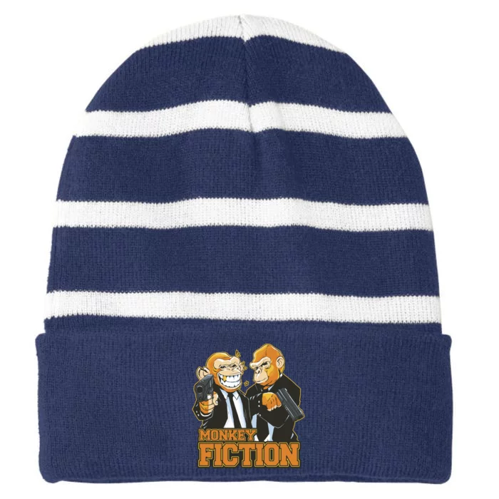 Monkey Fiction Funny Striped Beanie with Solid Band