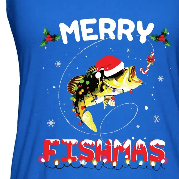 Merry Fishmas Funny Fishing Christmas Pajama Fishers Ladies Essential Flowy Tank