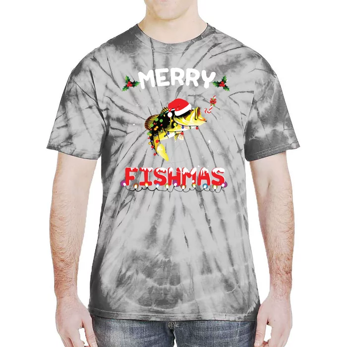 Merry Fishmas Funny Fishing Christmas Pajama Fishers Tie-Dye T-Shirt