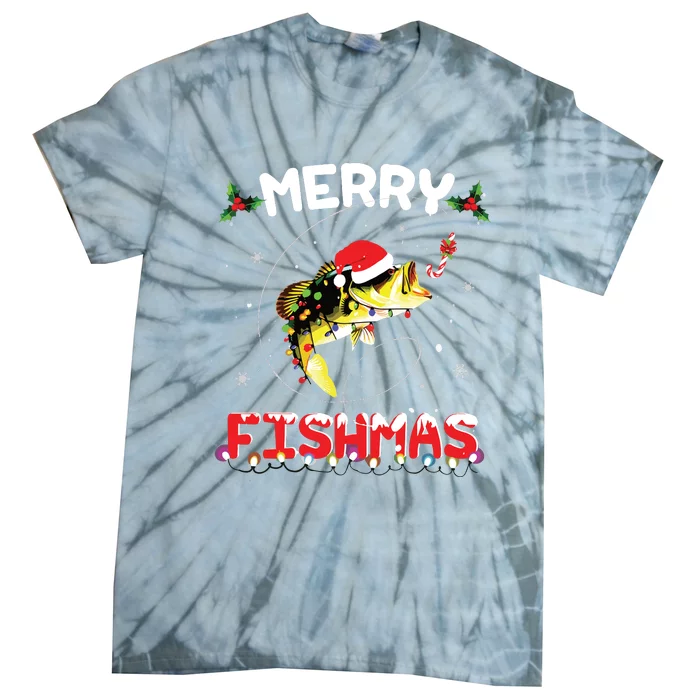 Merry Fishmas Funny Fishing Christmas Pajama Fishers Tie-Dye T-Shirt