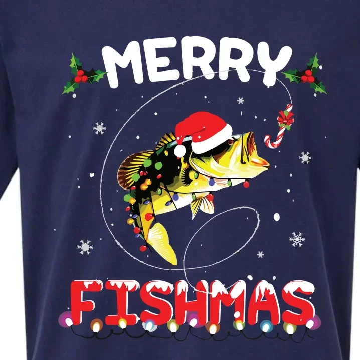 Merry Fishmas Funny Fishing Christmas Pajama Fishers Sueded Cloud Jersey T-Shirt