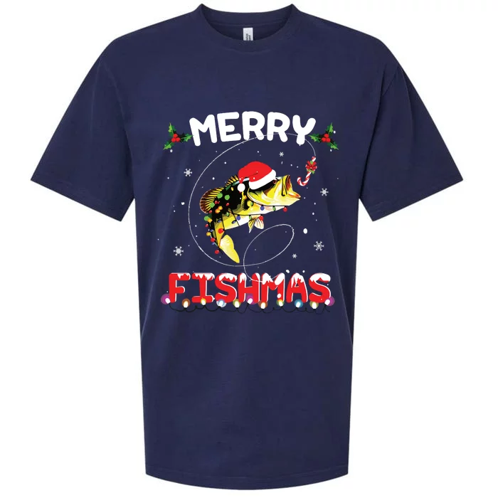 Merry Fishmas Funny Fishing Christmas Pajama Fishers Sueded Cloud Jersey T-Shirt