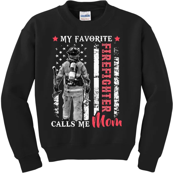 My Favorite Firefighter Calls Me Mom USA Flag Mother Kids Sweatshirt