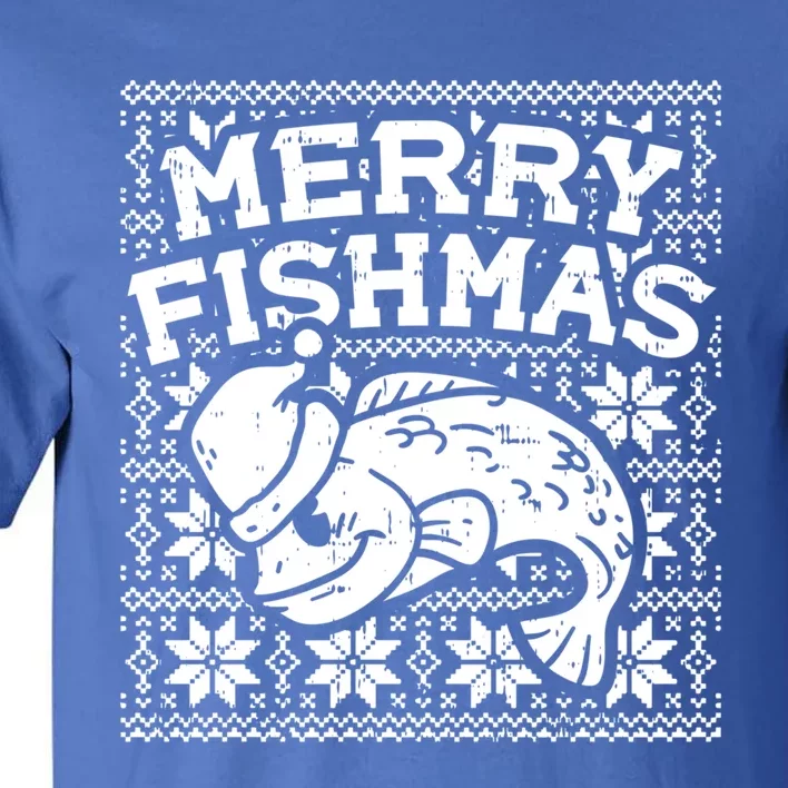 Merry Fishmas Funny Ugly Christmas Fishing Angler Gift Tall T-Shirt