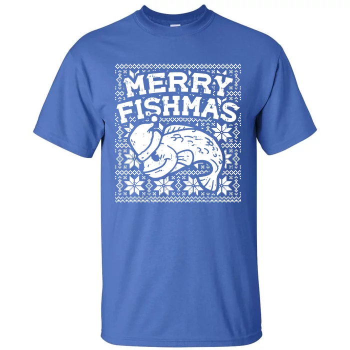 Merry Fishmas Funny Ugly Christmas Fishing Angler Gift Tall T-Shirt