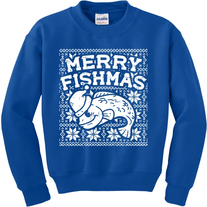 Merry Fishmas Funny Ugly Christmas Fishing Angler Gift Kids Sweatshirt