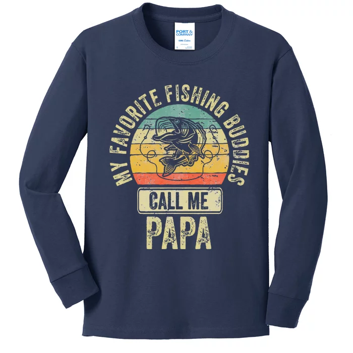 My Favorite Fishing Buddies Call Me Papa Fisherman Kids Long Sleeve Shirt