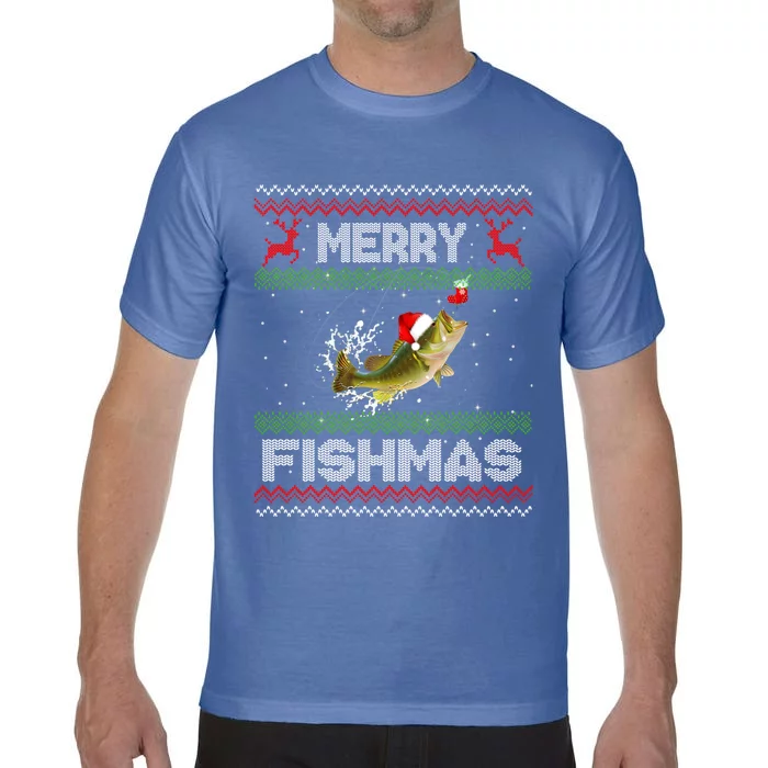 Merry Fishmas Funny Ugly Fishing Christmas Bass Fish Funny Gift Comfort Colors T-Shirt