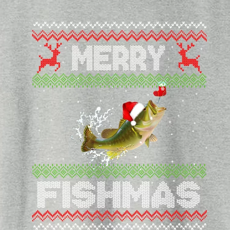 Merry Fishmas Funny Ugly Fishing Christmas Bass Fish Funny Gift Women's Crop Top Tee