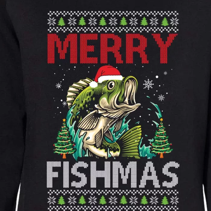 Merry Fishmas Fishing Ugly Christmas Large Mouth Bass Cool Gift Womens California Wash Sweatshirt