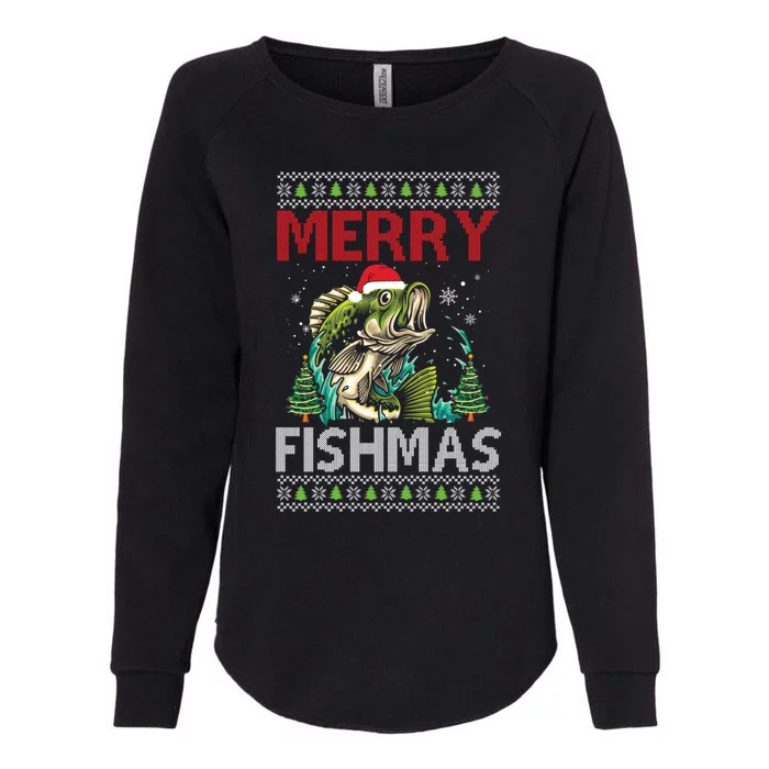 Merry Fishmas Fishing Ugly Christmas Large Mouth Bass Cool Gift Womens California Wash Sweatshirt