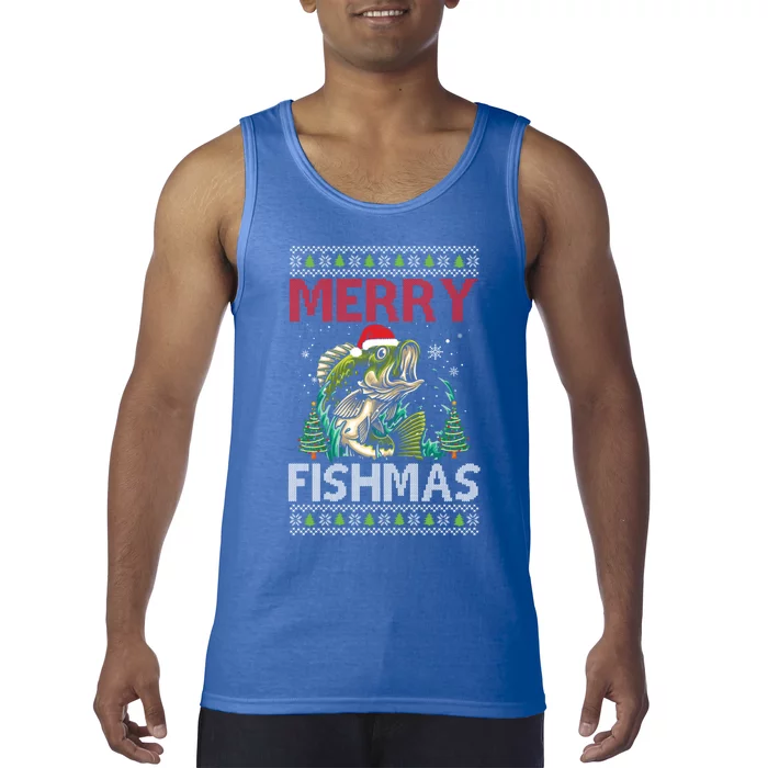 Merry Fishmas Fishing Ugly Christmas Large Mouth Bass Cool Gift Tank Top