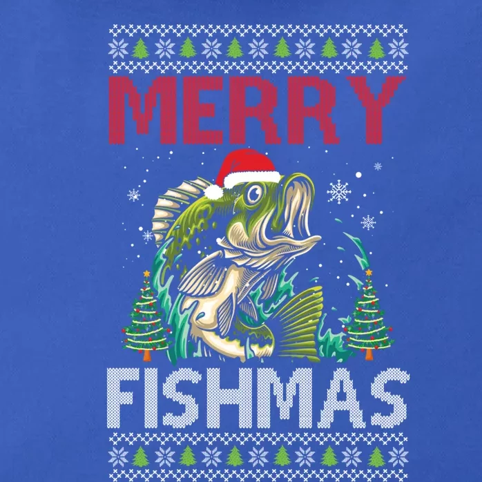 Merry Fishmas Fishing Ugly Christmas Large Mouth Bass Cool Gift Zip Tote Bag