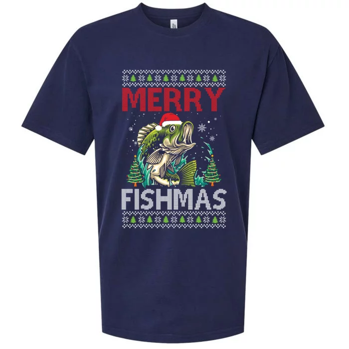 Merry Fishmas Fishing Ugly Christmas Large Mouth Bass Cool Gift Sueded Cloud Jersey T-Shirt