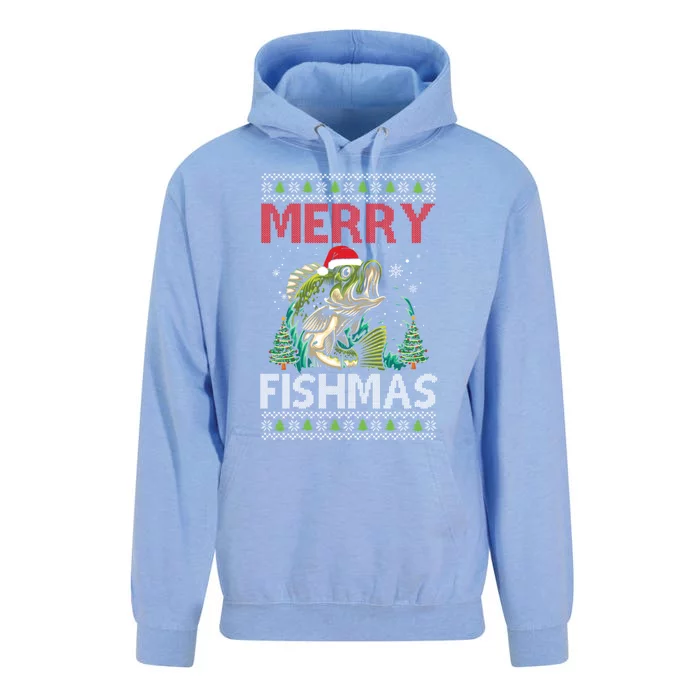 Merry Fishmas Fishing Ugly Christmas Large Mouth Bass Cool Gift Unisex Surf Hoodie