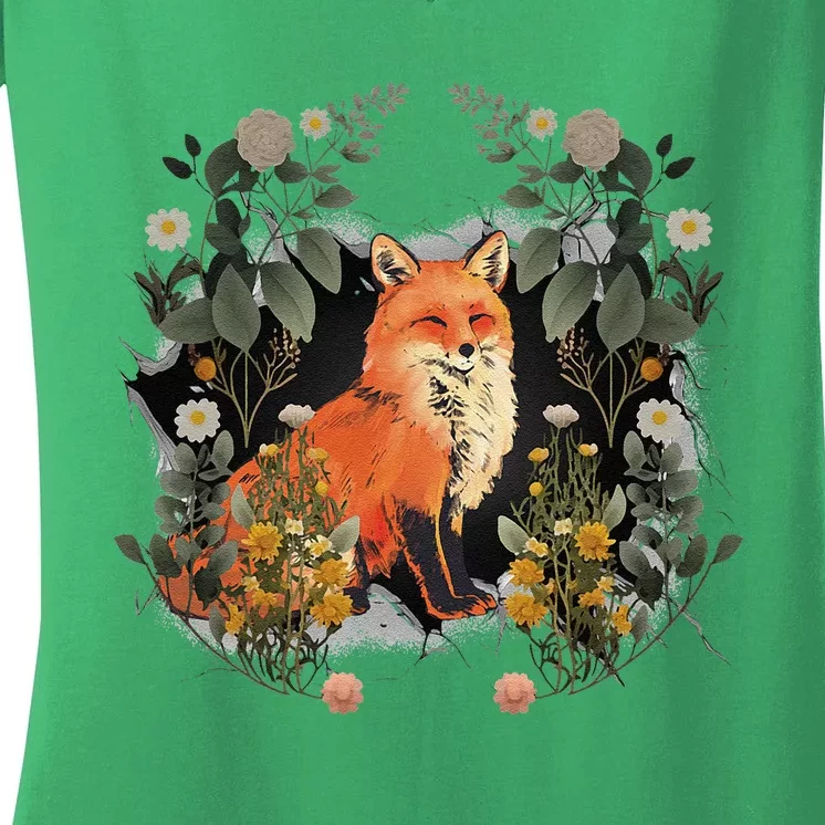 Mystical Fox Fairy Tale Forest Animals Forest Dwellers Nature Children Women's V-Neck T-Shirt