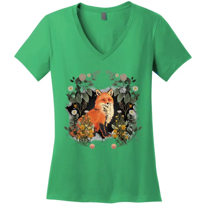 Mystical Fox Fairy Tale Forest Animals Forest Dwellers Nature Children Women's V-Neck T-Shirt