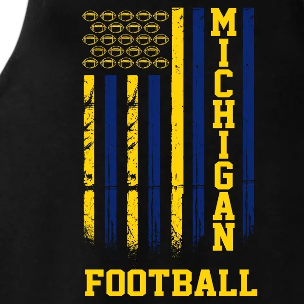 Michigan Football Fan American Flag Ladies Tri-Blend Wicking Tank