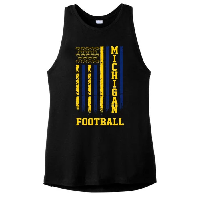 Michigan Football Fan American Flag Ladies Tri-Blend Wicking Tank