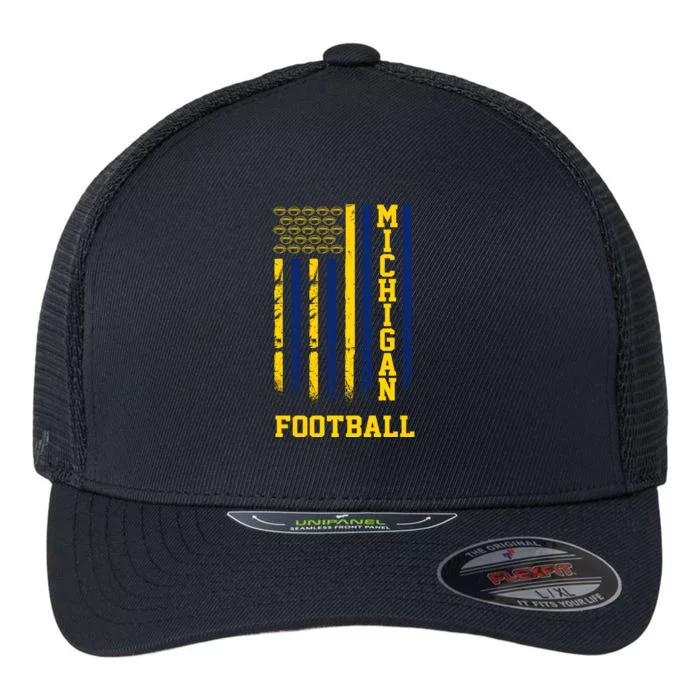 Michigan Football Fan American Flag Flexfit Unipanel Trucker Cap