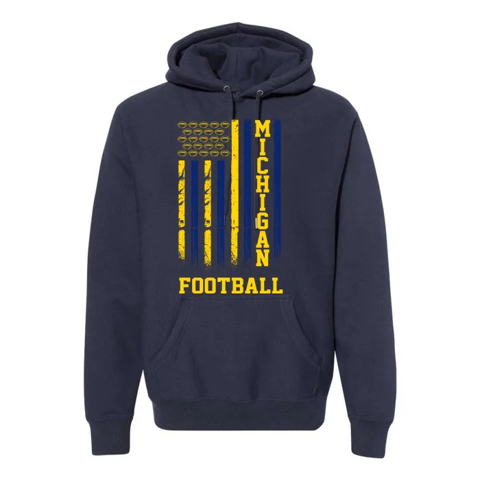 Michigan Football Fan American Flag Premium Hoodie