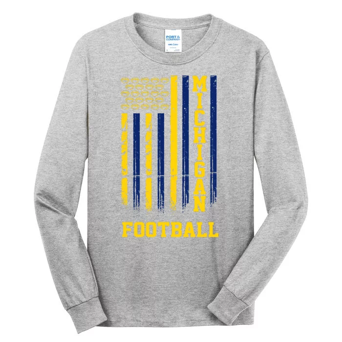 Michigan Football Fan American Flag Tall Long Sleeve T-Shirt