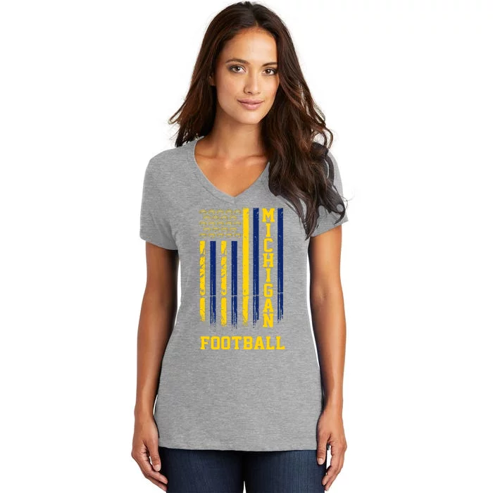 Michigan Football Fan American Flag Women's V-Neck T-Shirt