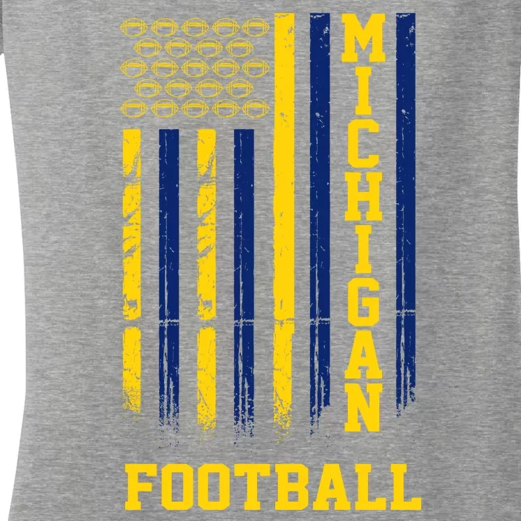 Michigan Football Fan American Flag Women's V-Neck T-Shirt