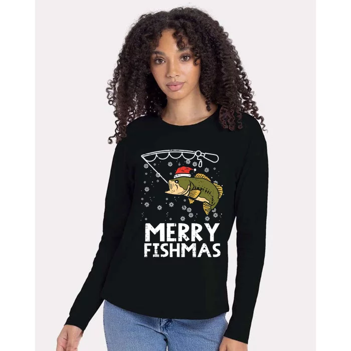 Merry Fishmas Fish Fishing Christmas Pajamas Christmas Gift Womens Cotton Relaxed Long Sleeve T-Shirt