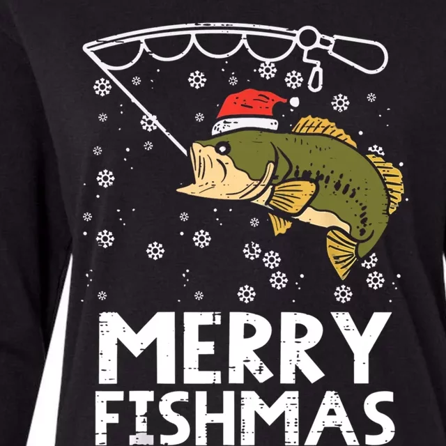 Merry Fishmas Fish Fishing Christmas Pajamas Christmas Gift Womens Cotton Relaxed Long Sleeve T-Shirt