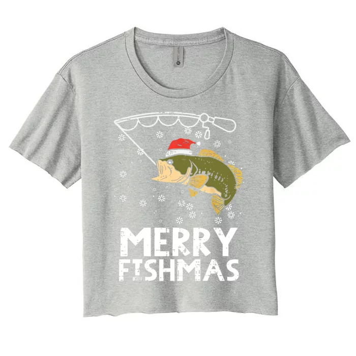 Merry Fishmas Fish Fishing Christmas Pajamas Christmas Gift Women's Crop Top Tee