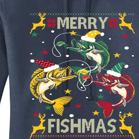 Merry Fishmas Fish Fishing Xmas Christmas Gift Women's Pullover Hoodie