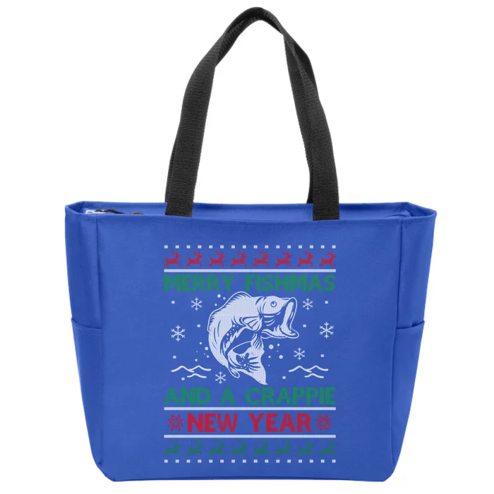 Merry Fishmas Fishing Funny Xmas Crappie For Fisher Gift Zip Tote Bag