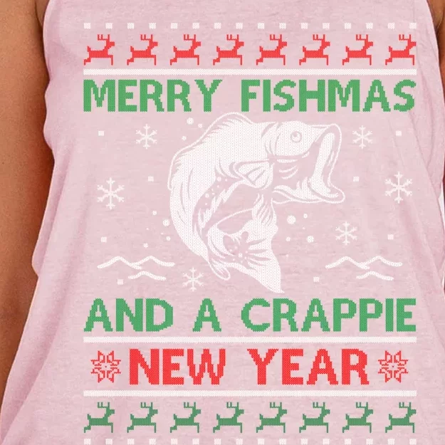 Merry Fishmas Fishing Funny Xmas Crappie For Fisher Gift Women's Knotted Racerback Tank