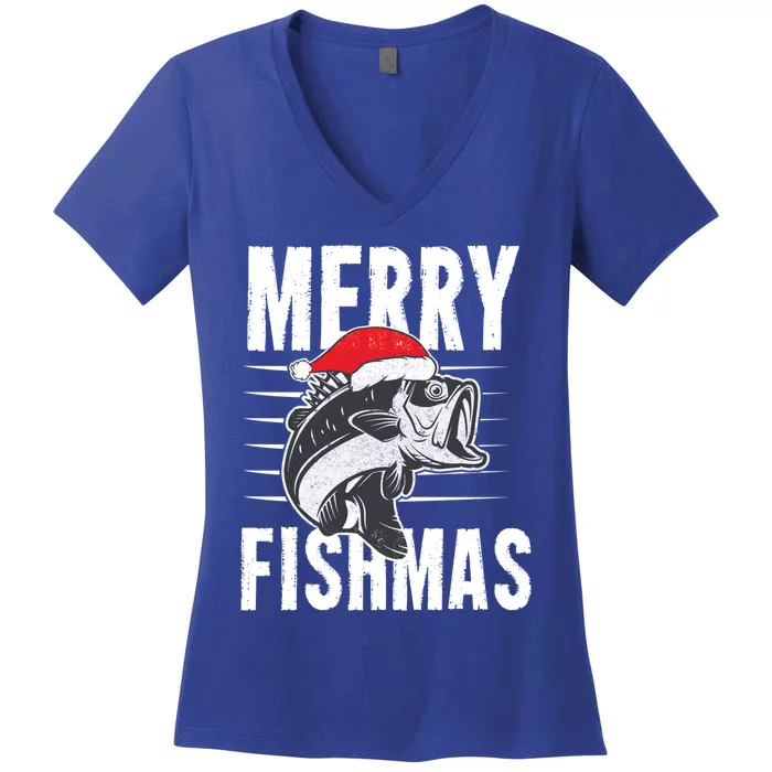 Merry Fishmas Funny Christmas Fishing Gift Great Gift Women's V-Neck T-Shirt