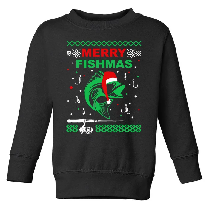 Merry Fishmas Funny Fishing Ugly Christmas Sweater Boy Toddler Sweatshirt