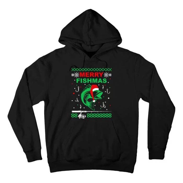 Merry Fishmas Funny Fishing Ugly Christmas Sweater Boy Tall Hoodie