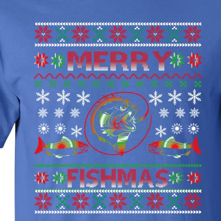 Merry Fishmas Funny Fish Fishing Fisher Ugly Christmas Gift Tall T-Shirt