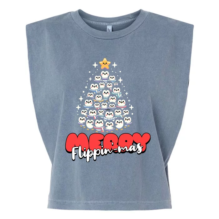 Merry FlippinMas Funny Penguins Christmas Tree Great Gift Garment-Dyed Women's Muscle Tee