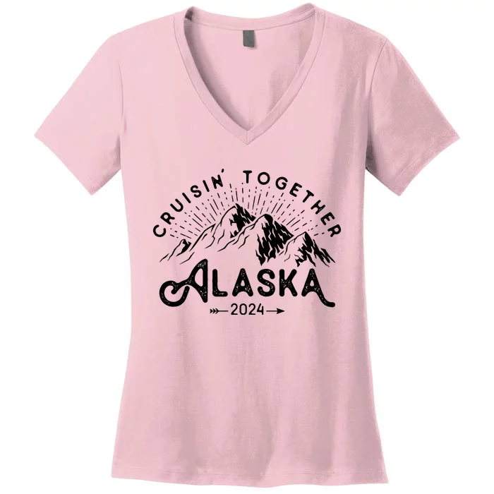 Matching Family Friends Group Vacation Alaska Cruise 2024 Women's V-Neck T-Shirt