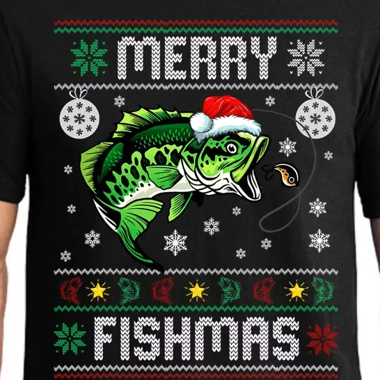 Merry Fishmas Funny Fish Fishing Fisher Ugly Christmas Funny Gift Pajama Set