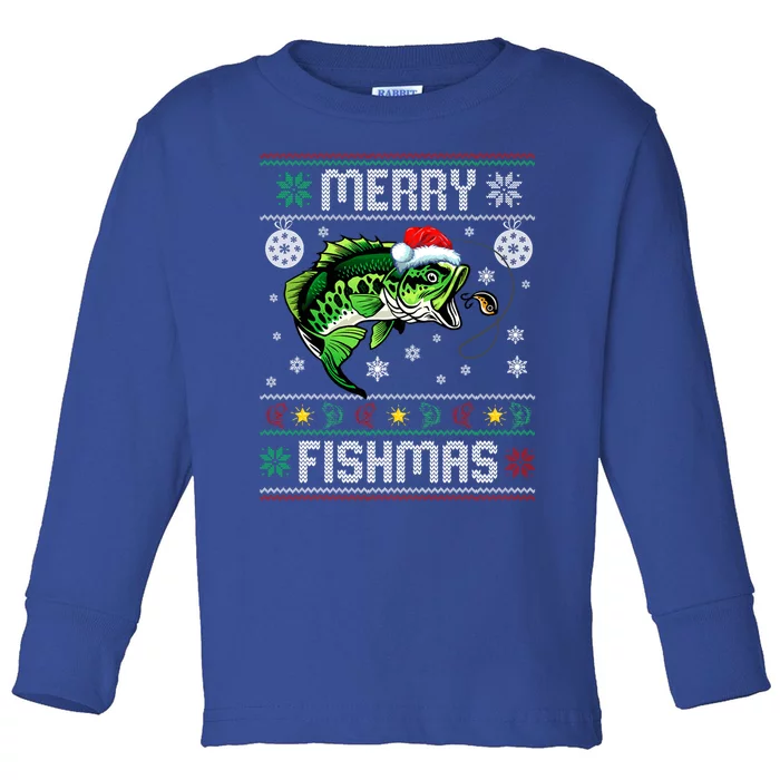 Merry Fishmas Funny Fish Fishing Fisher Ugly Christmas Funny Gift Toddler Long Sleeve Shirt