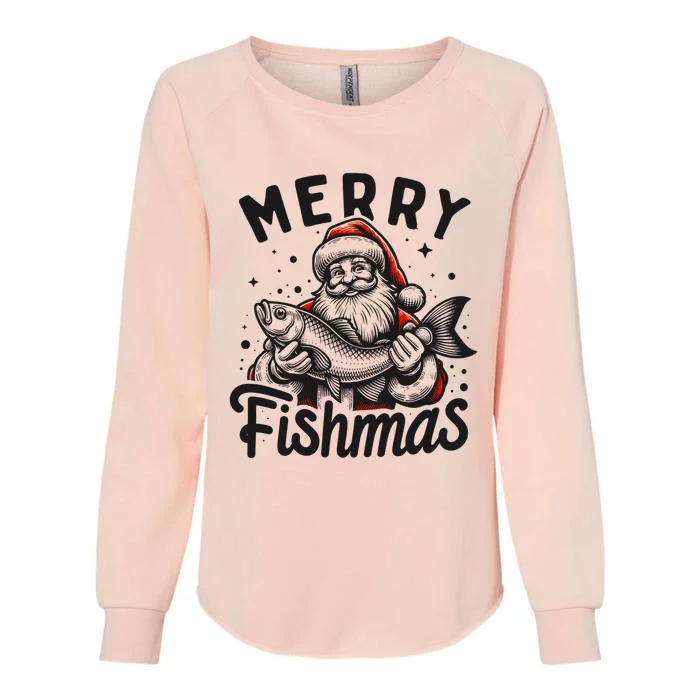 Merry Fishmas Funny Santa Fish Fishing Christmas Fisher Gift Womens California Wash Sweatshirt