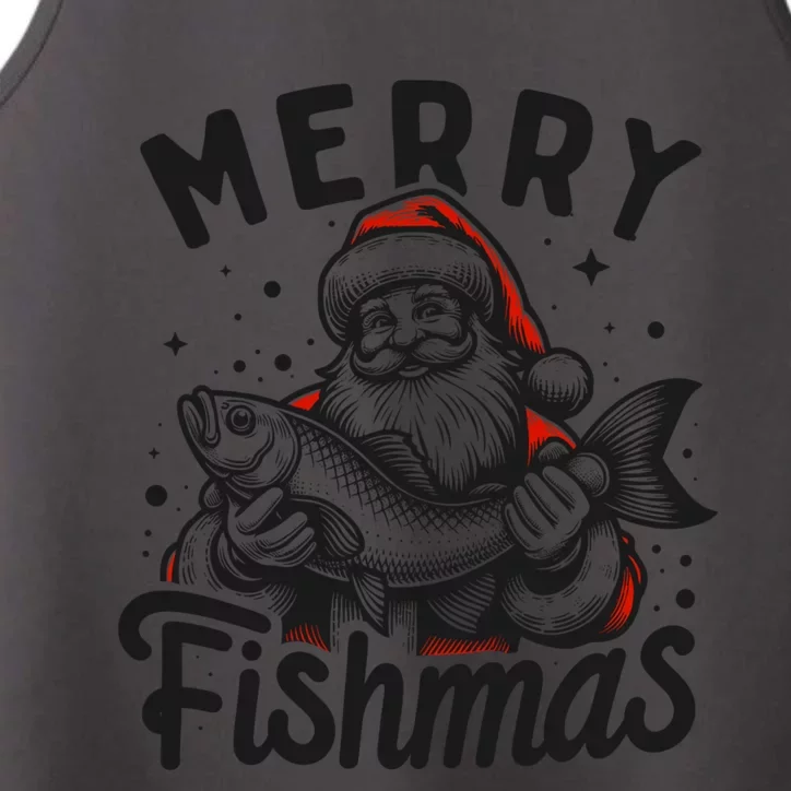 Merry Fishmas Funny Santa Fish Fishing Christmas Fisher Gift Performance Tank