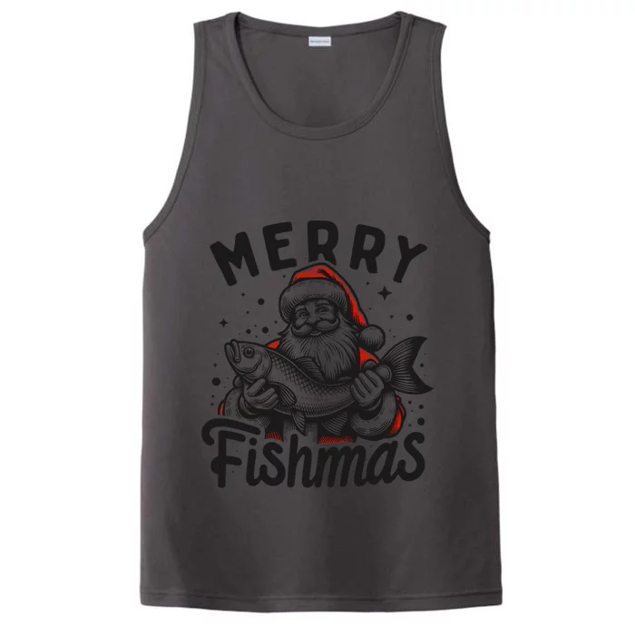 Merry Fishmas Funny Santa Fish Fishing Christmas Fisher Gift Performance Tank