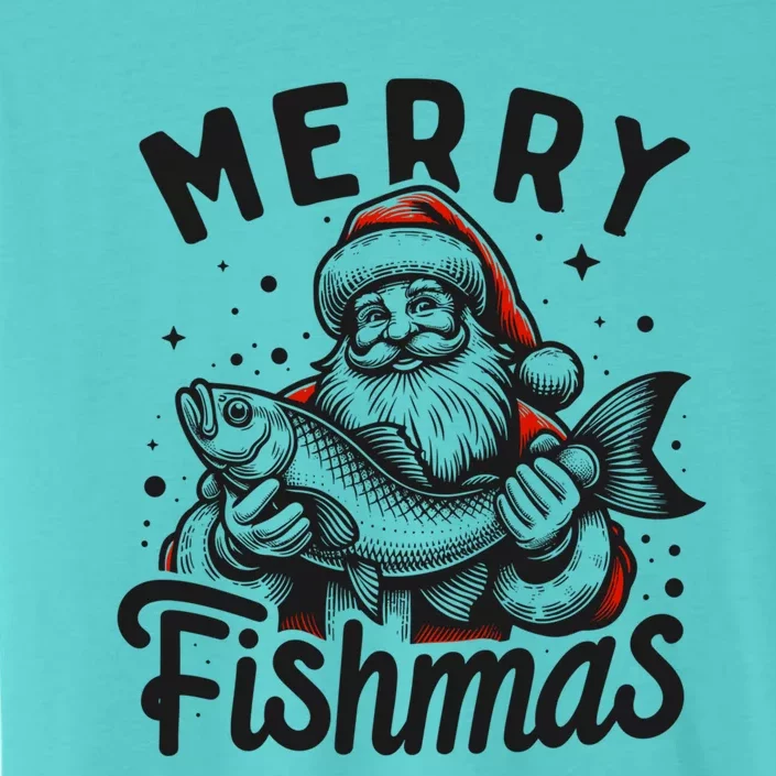 Merry Fishmas Funny Santa Fish Fishing Christmas Fisher Gift ChromaSoft Performance T-Shirt