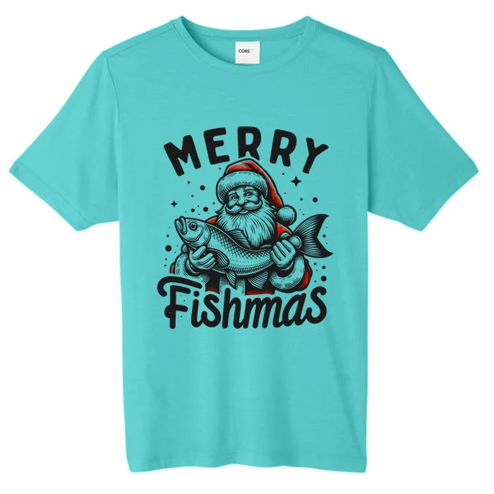 Merry Fishmas Funny Santa Fish Fishing Christmas Fisher Gift ChromaSoft Performance T-Shirt