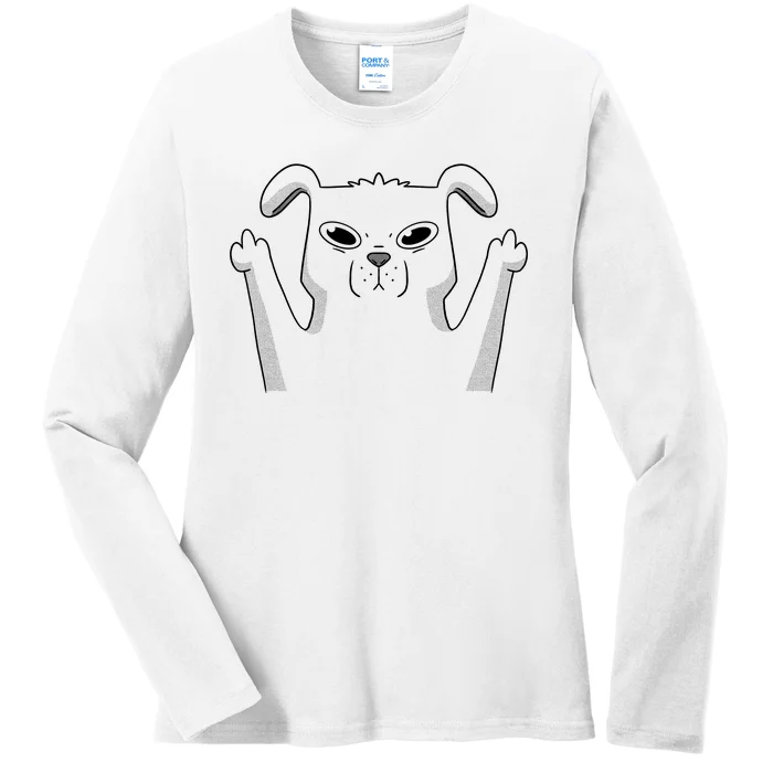 Middle Finger Funny Cute Dog Ladies Long Sleeve Shirt