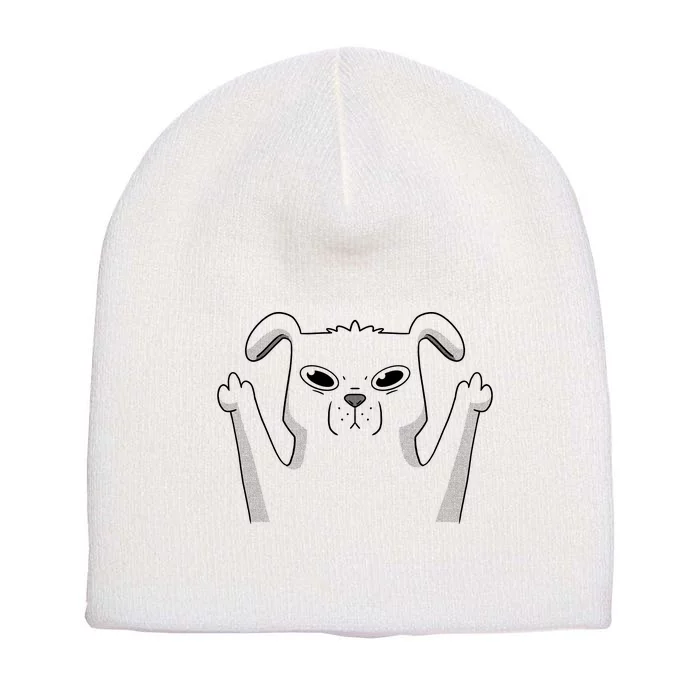 Middle Finger Funny Cute Dog Short Acrylic Beanie